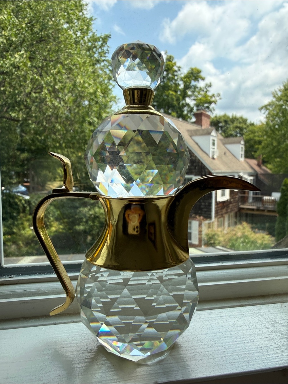 Crystal and Gold Accent Decorative Arabic Crystal Coffee Pot (Dallah)